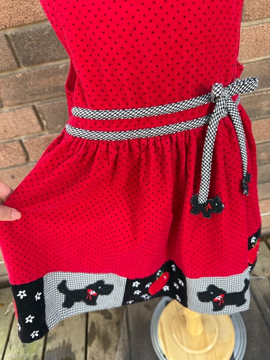 Rare Editions Red Polka Dot Dress with Dog & Gingham Trim Size 4T - Picture 3 of 6
